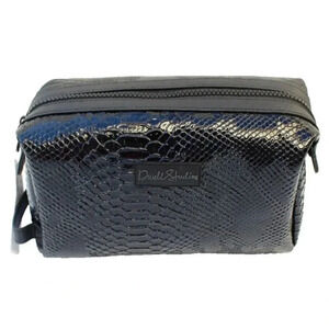 New Black Faux Snake Skin Dwell Studio Travel Valet Cosmetic Bag Zip Closure
